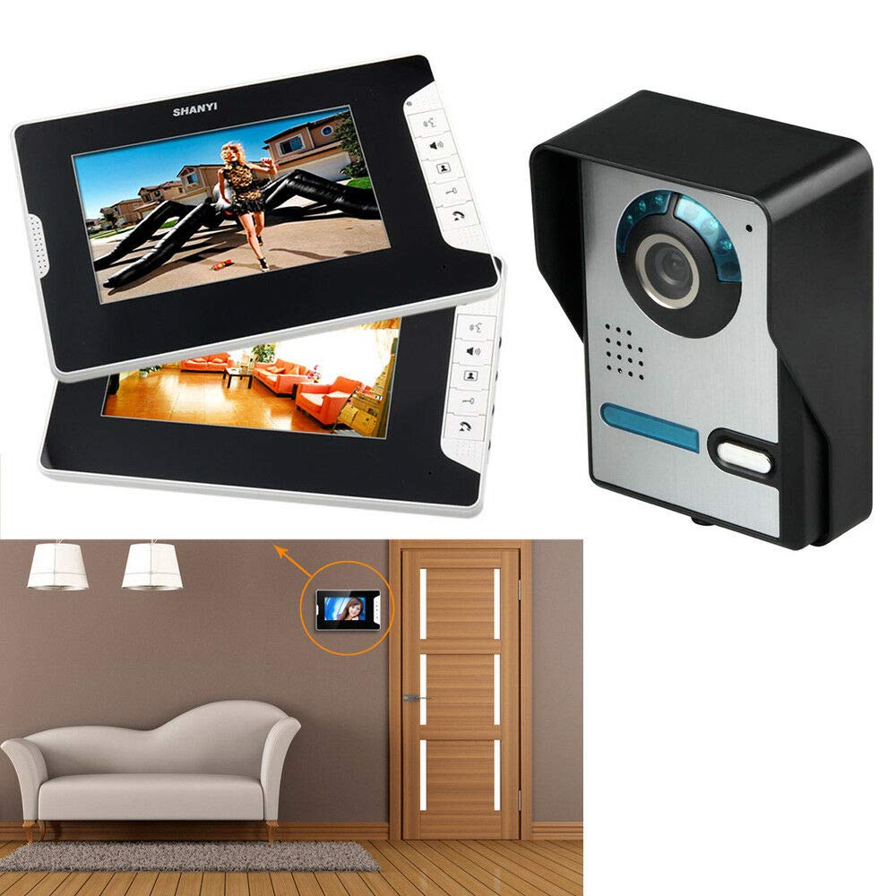 Videocitofono con sistema intercom per porta video, con monitor da 2 x 7 pollici e 1 fotocamera IR, impermeabilità IP65
