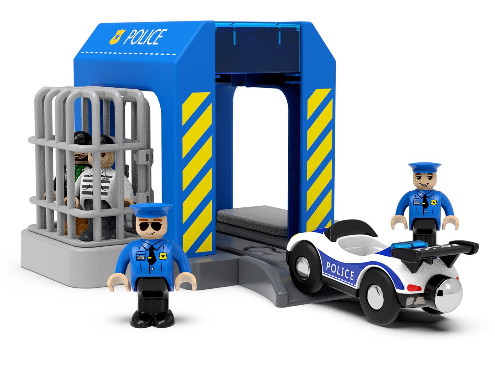 TOPLIVING Accesorios para carriles de madera, estación de policía, compatible con todos los carriles de ferrocarril, paquete de ampliación para niños a partir de 3 años