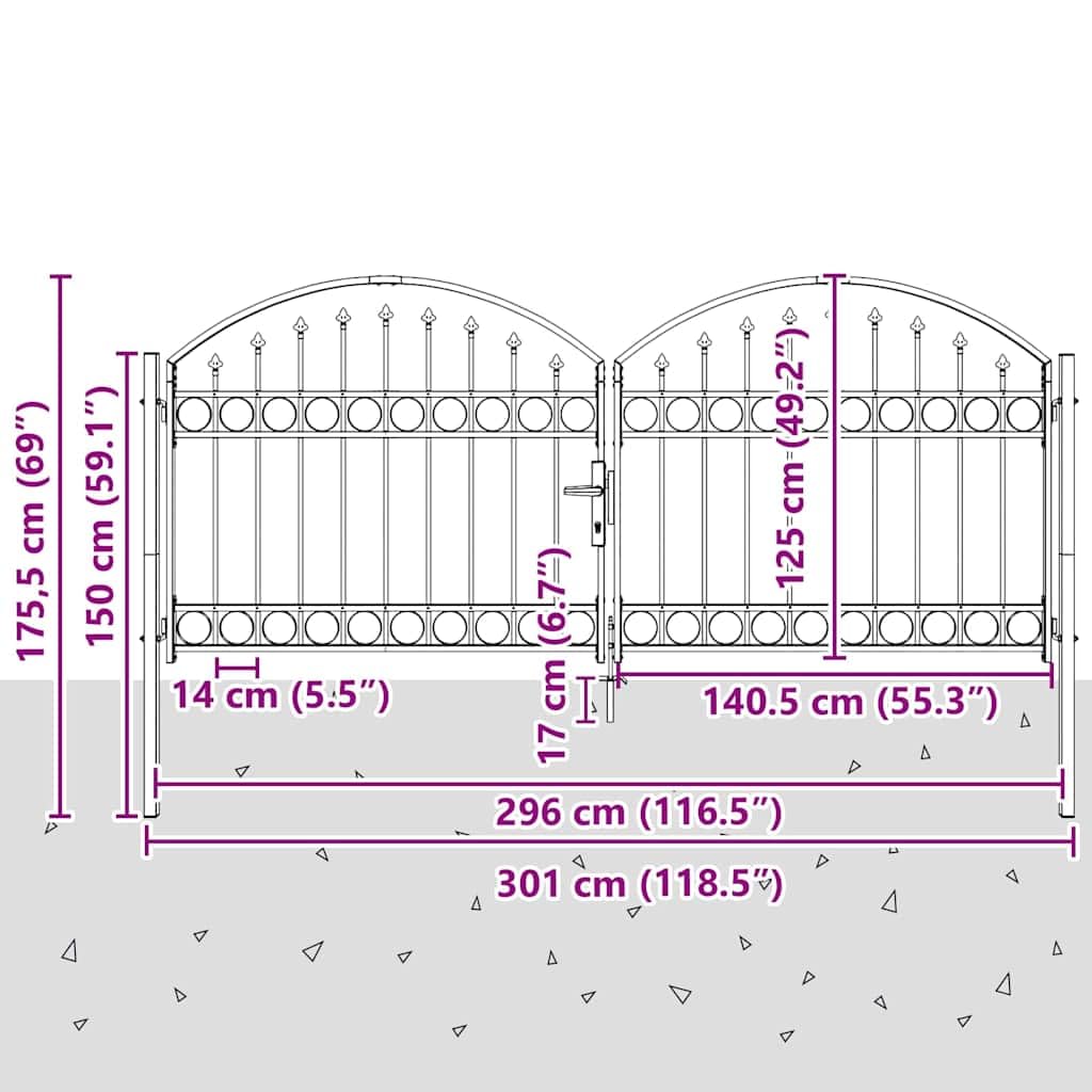 Gartentor Doppelflügel Gartentore U-Design Grau 300 x 125 cm