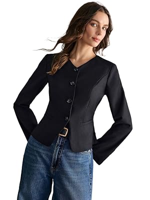 Casual jackets for women Black Waisted Long Sleeve Short Single Breasted Business Jacket