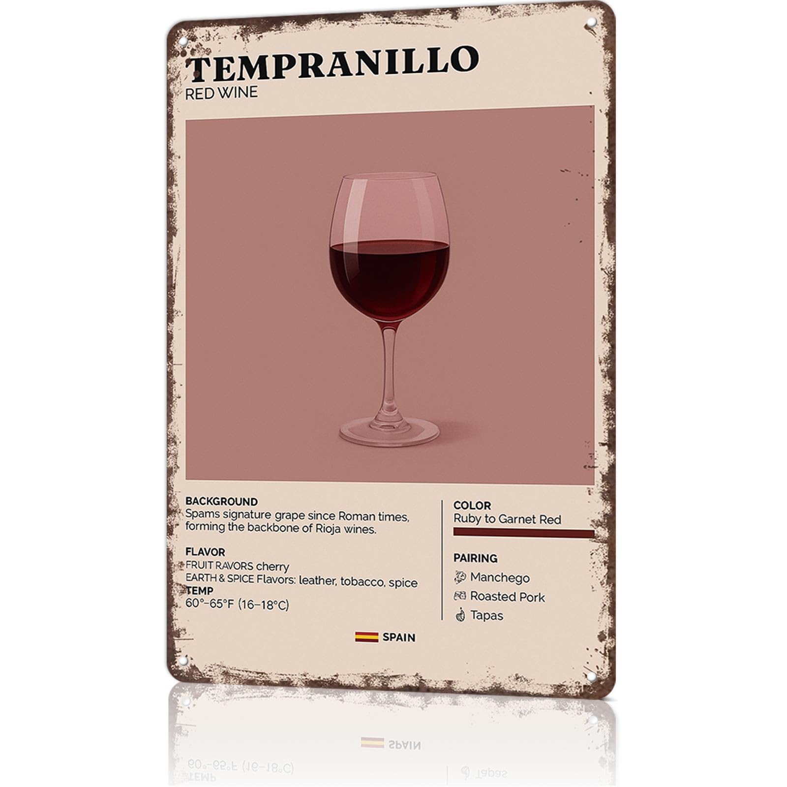 KWQDOZF Funny Vintage Metal Sign Tempranillo Wine Print Poster Wall Art for Home Living Room Office Bar Decor 8X12inch