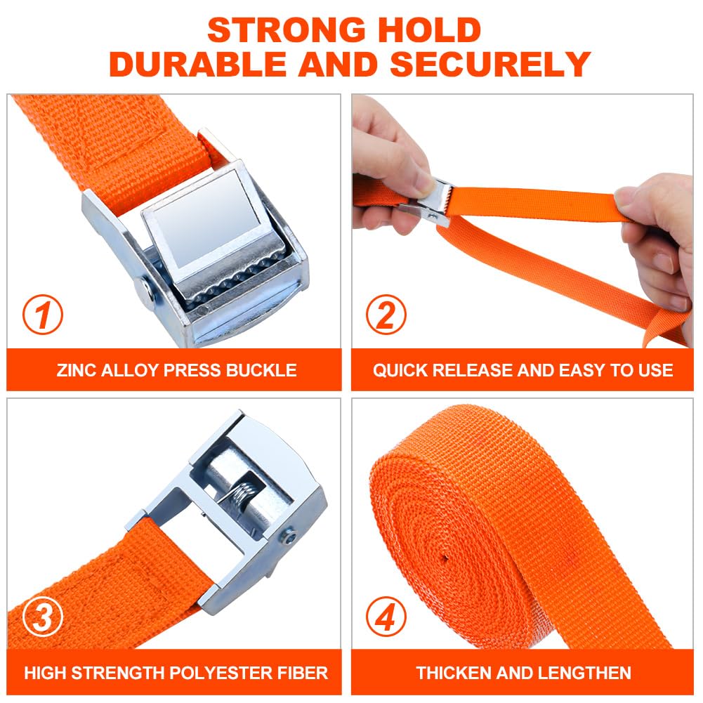 URAQT 4 Pcs 180kg Cinchas Correa de Amarre Rapido Hebilla, para Baca Coche, Portabicicletas, Surf, Bici, Kayak, Moto Resistente, 2M Naranja — view 3