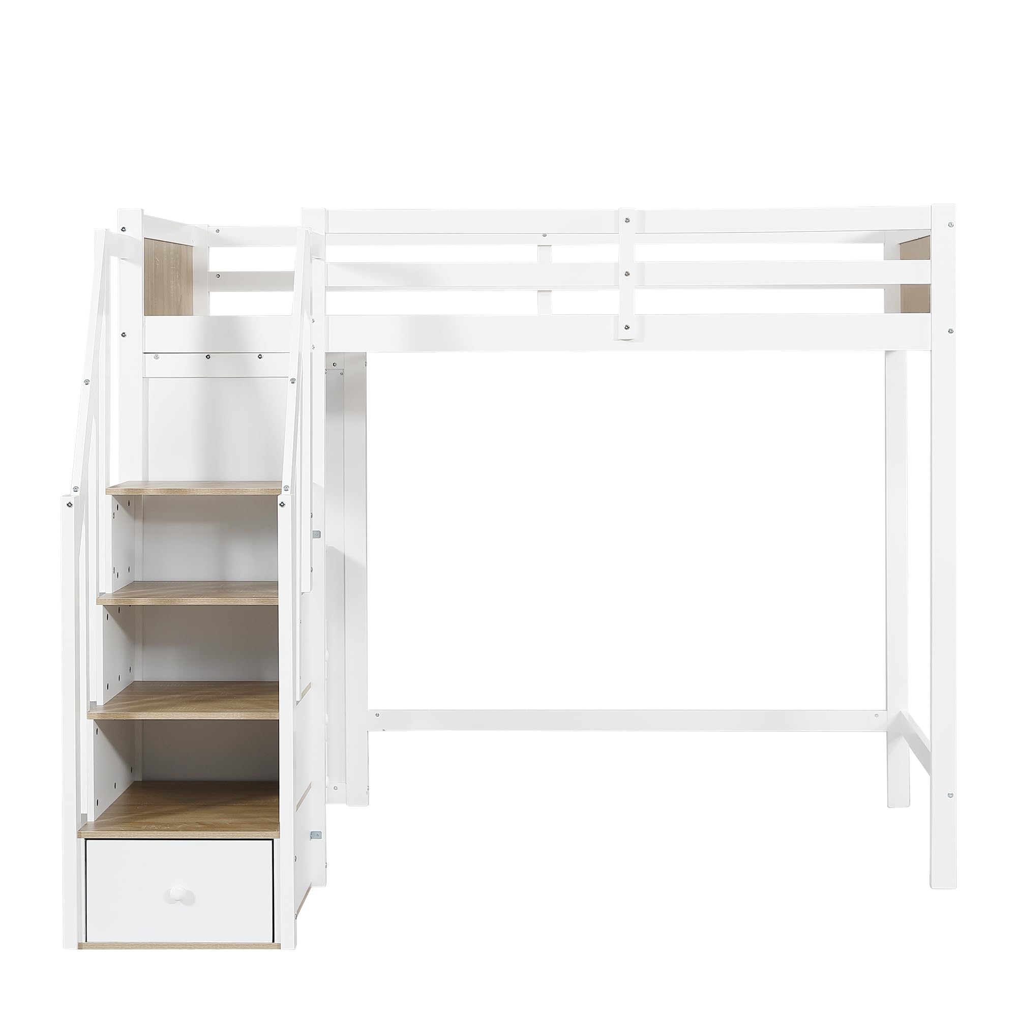 Lit Superposé 90x200 Bois de Pin Lit Tiroir avec Support à Lattes Sommier avec Compartiment de Rangement sans Matelas avec 3 Tiroirs avec Bureau Intégré avec Escalier Logement