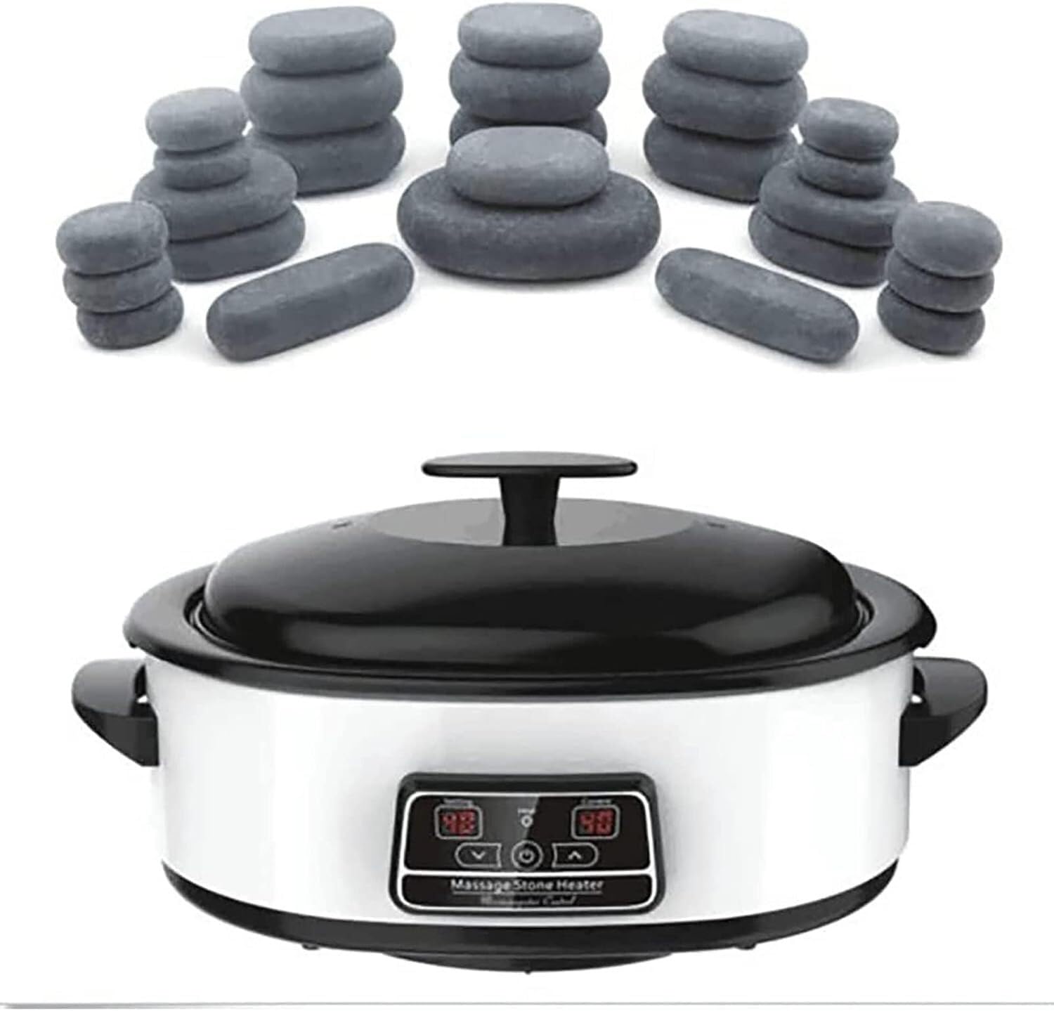 Calentador Digital para Piedras de Masaje Basalto Natural - Termostato Ajustable para Spa en Casa, Relajación Muscular y Alivio del Dolor (Sin Incluidas)