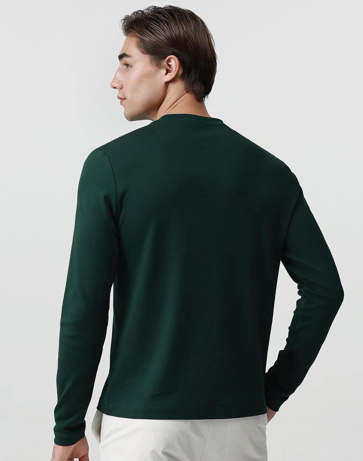 Pure Cotton T Shirts for Men Comfort Long Sleeve Tee Crewneck Jersey Moisture Wicking - Image 2