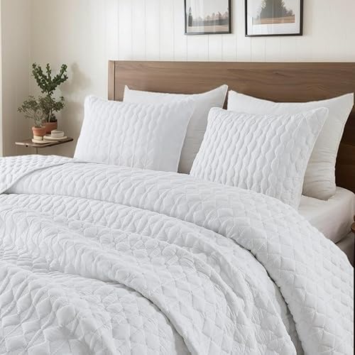 WDCOZY White Quilt Queen Size Bedding Sets with Pillow Shams,