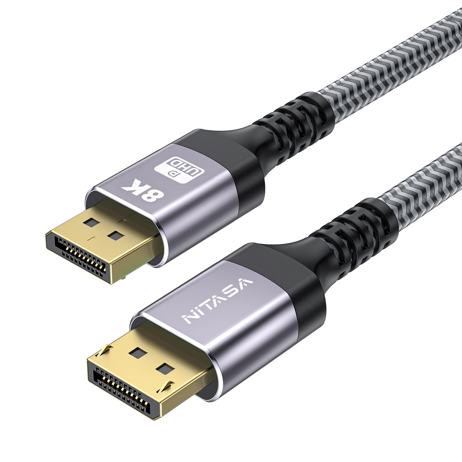 DisplayPort to DisplayPort 6.6 Feet Cable,NITASA High Speed Gaming DP to DP Cable Nylon Braided Cord,8K@60Hz,4K@144Hz,2K@240Hz Support 32.4Gbps,HBR3 HDR10 HDCP2.2 Display Port for Gaming Monitor,TV,PC