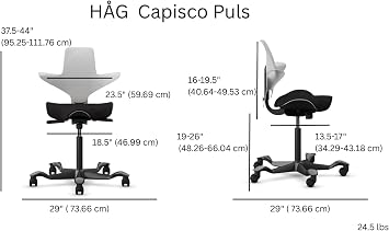 HAG Capisco Puls Adjustable Sit-Stand Chair-Silver Base-Gray Frame-Black Vinyl