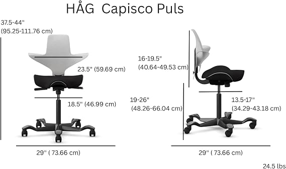 HAG Capisco Puls Adjustable Sit-Stand Chair-Silver Base-Gray Frame-Black Vinyl