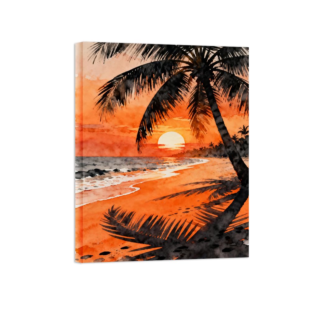 OZPWBVY Sea Palm Tree Landscape Canvas Prints Ready to Hang 70x90cm Wrapped Canvas