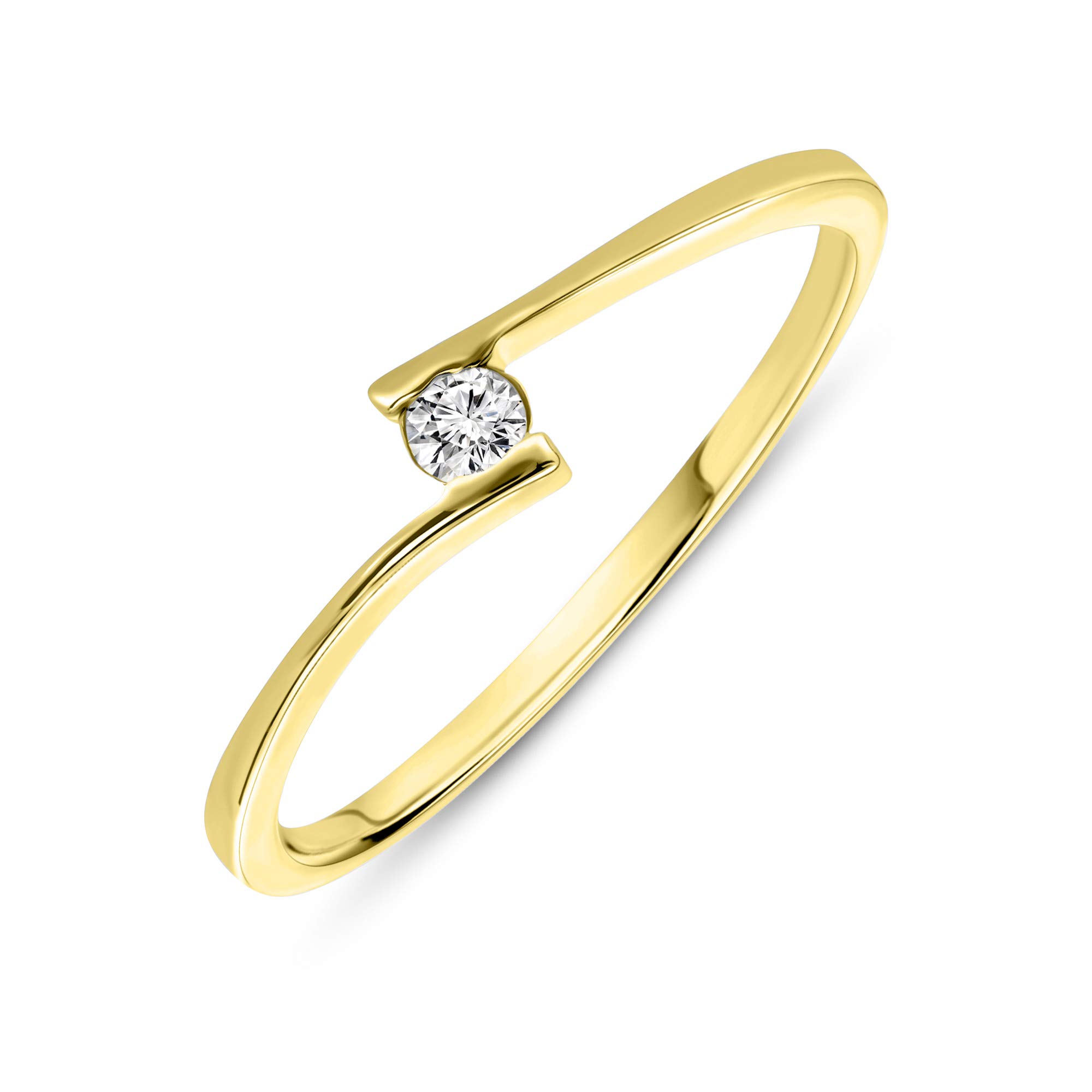 MIORE Ring Damen 0.05 Ct Solitär Diamant Verlobungsring aus Gelbgold/Weißgold 9 Karat / 375 Gold, Schmuck