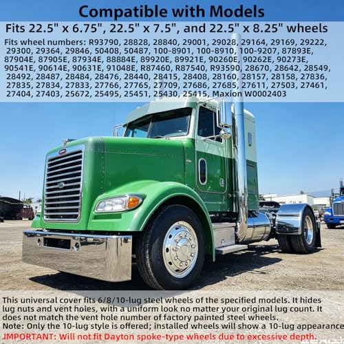 Image of hightall 22.5 inch Wheel Simulators,Stainless Steel Hubcaps,Polished Surface,2 Front+2 Rear Wheel,Locking Ring Installation Wheel Cover Set Compatible with US Single Rear Axle Semi Truck 4 Wheels