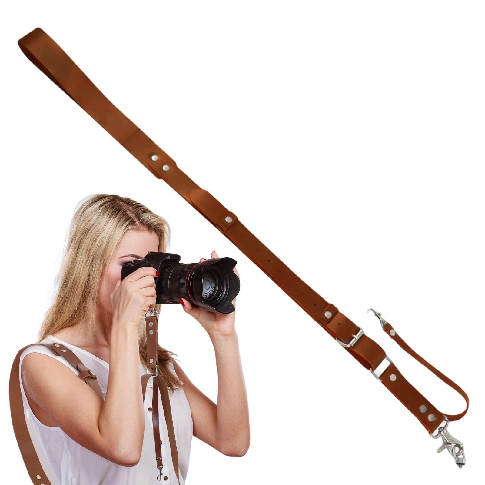 Bandoulière pour appareil photo, bandoulière réglable en cuir pour appareil photo, bandoulière fine universelle pour appareil photo numérique SLR Messenger pour décompression pour tous les