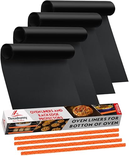 Forros de horno para la parte inferior del horno negro (paquete de 4) con protector de estante de horno (paquete de 4) Tapete de horno grande para