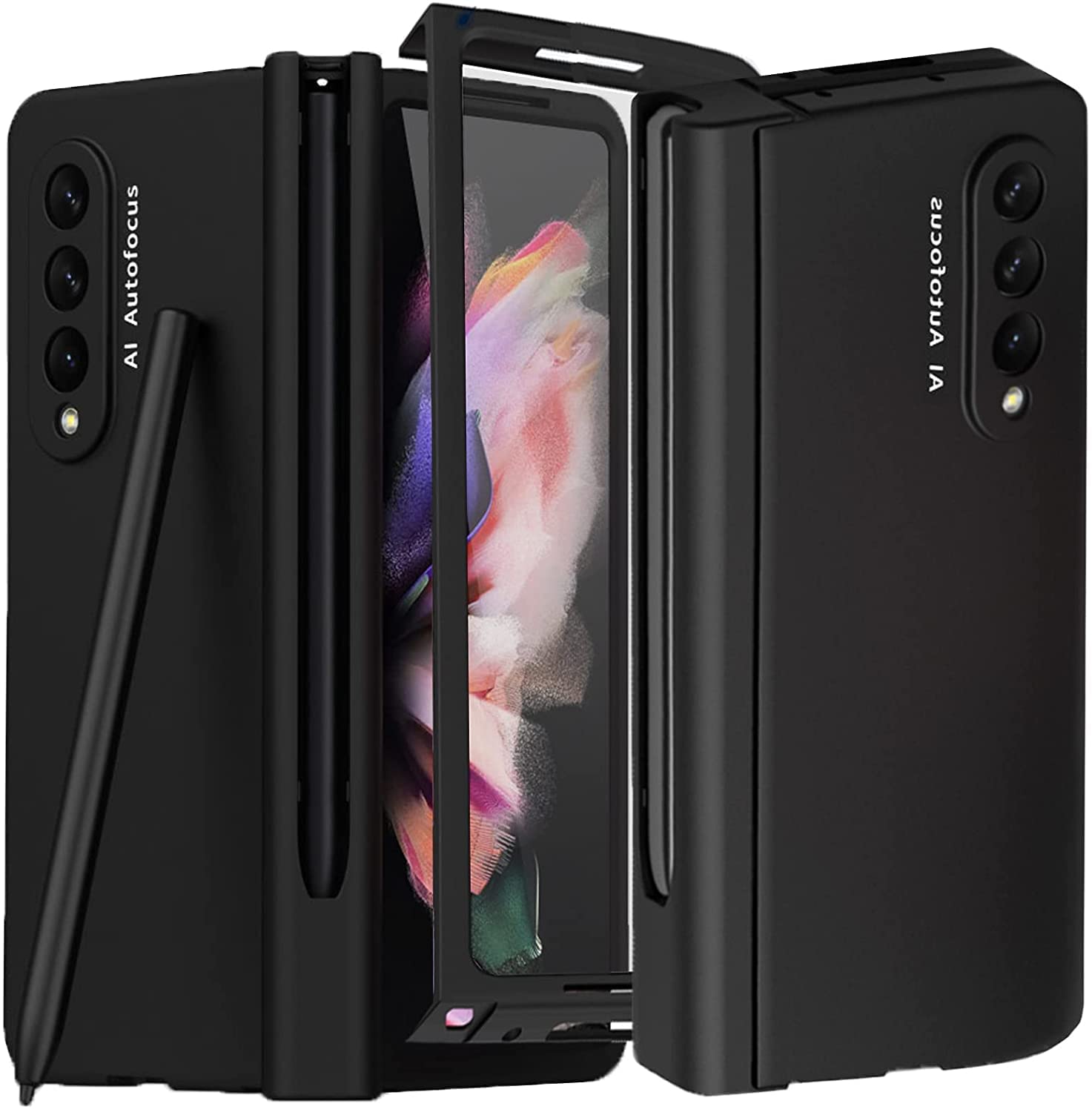 Compatible with Samsung Galaxy Z Fold 4 Case with pen, with Hinge Protection & Slot, Full Protective Cover with Front Screen Protector Case (The pen is not original) (Samsung Galaxy Z Fold 4, Black)