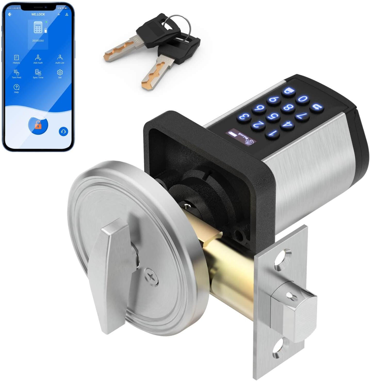 4 in 1 Safer Keyless Entry Door Lock Deadbolt, Smart Door Knob with Keypad APP Control IC Card Mechanical Key Easy to Install for Apartments Homes Bedroom Garage and Offices (Black)