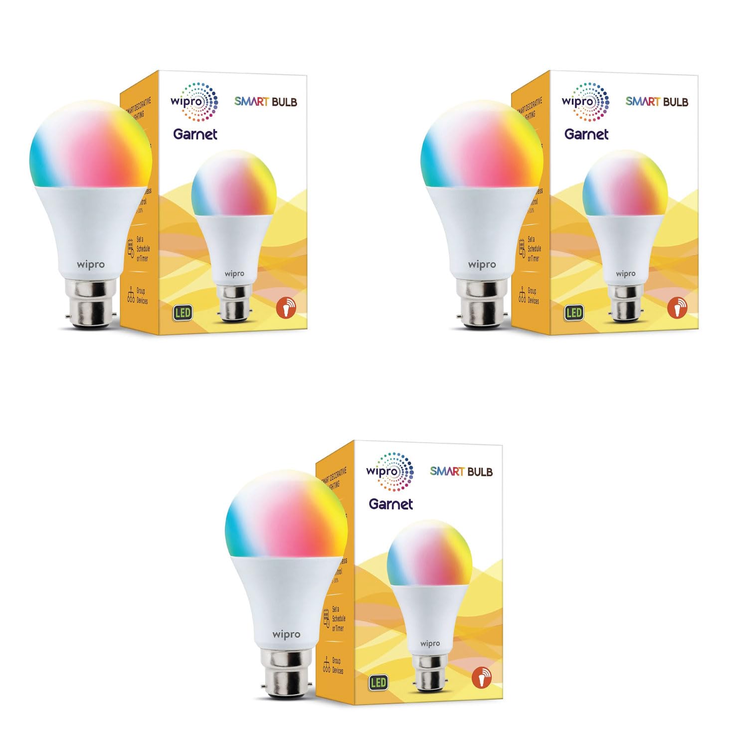 wipro NS9200 B22D Wi-Fi Enabled Smart LED Bulb for Amazon Alexa & Google Assistant (9W, White) | Pack of 3
