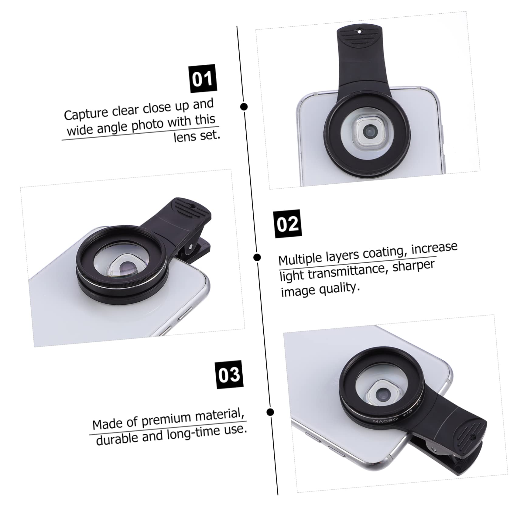 Mikinona Kit Di 3 Lenti Macro Per Fotocamera Del Telefono 37 Mm Grandangolo Senza (15x/30x)
