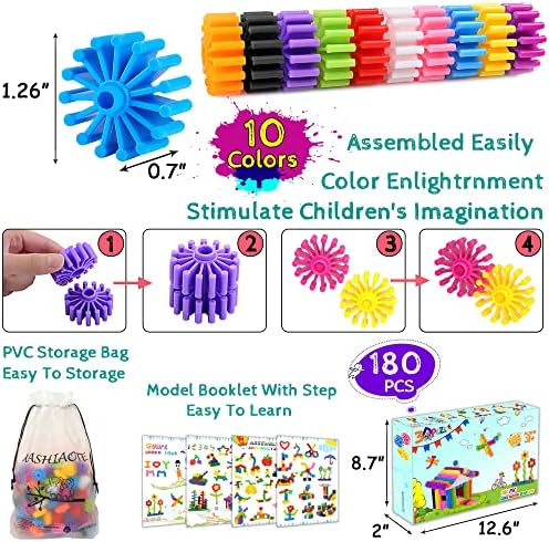 Gears Interlocking Learning Set, STEM Construction Toy Set - Building Kids Toys 180 Pcs - 10 Colors