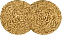 Sousplat Redondo de Vime Rattan 38cm Jogo Americano em Palha Natural Marrom Elegância Rústica para Mesa Posta e Decoração 0016 0016 (2 Unidades)