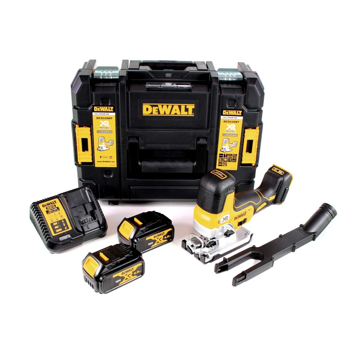 DeWalt DCS 335 M2 wyrzynarka akumulatorowa 18 V + 2 x akumulatory 4,0 Ah + 1 x szybka ładowarka w technologii TSTAK