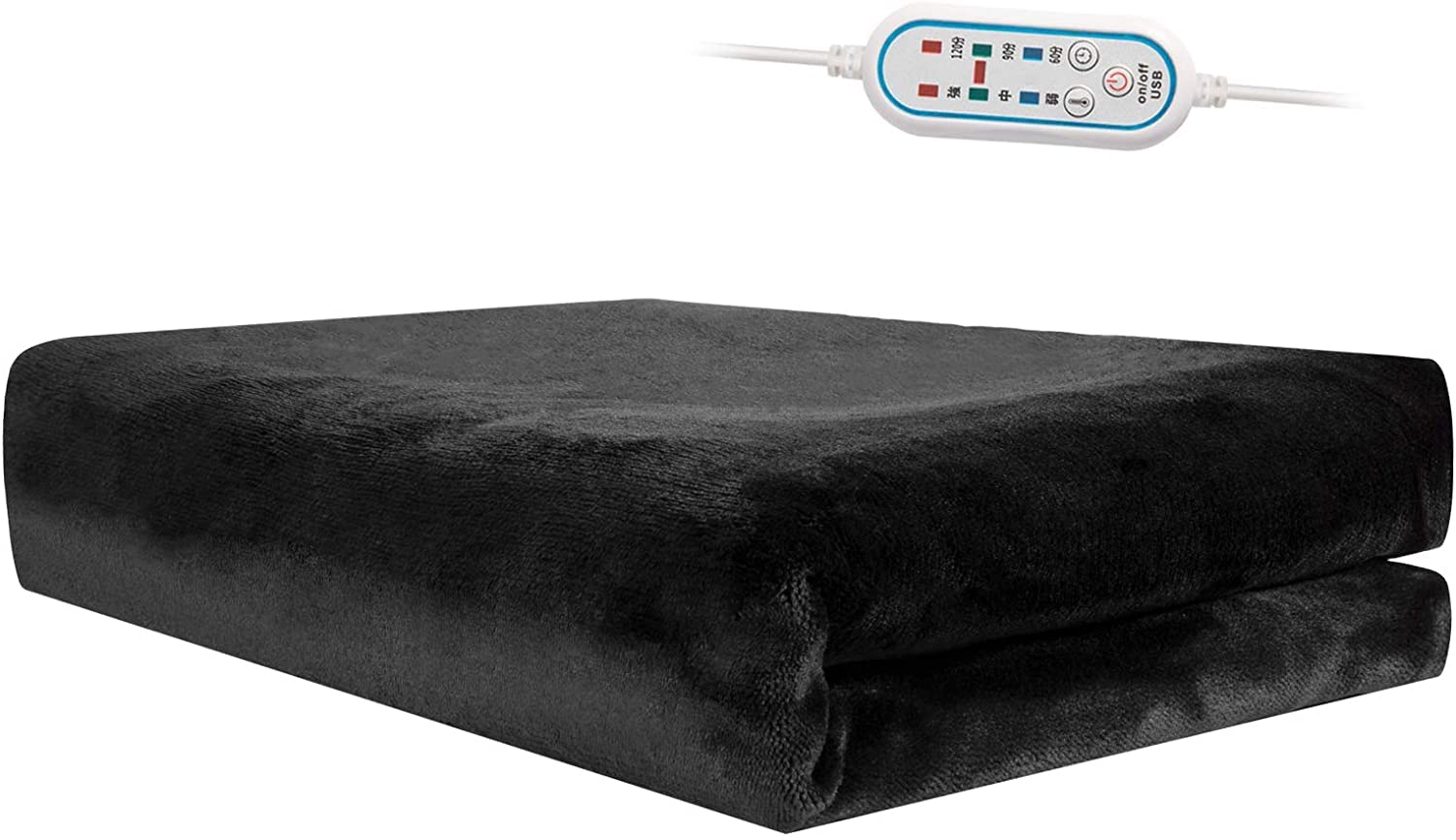 Manta eléctrica de felpa USB con 3 niveles de calor 3 ajustes de temporizador, capa cálida para hombros y cuello, color negro