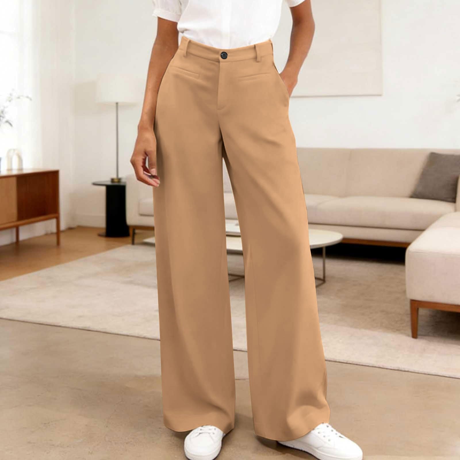 Generisch Pantalon de costume pour femme - Jambe large - Beige - Léger et aéré - Jambe droite - Pantalon long d'été fin - Pantalon de costume pour femme - Taille haute - Pantalon Palazzo - Pantalon
