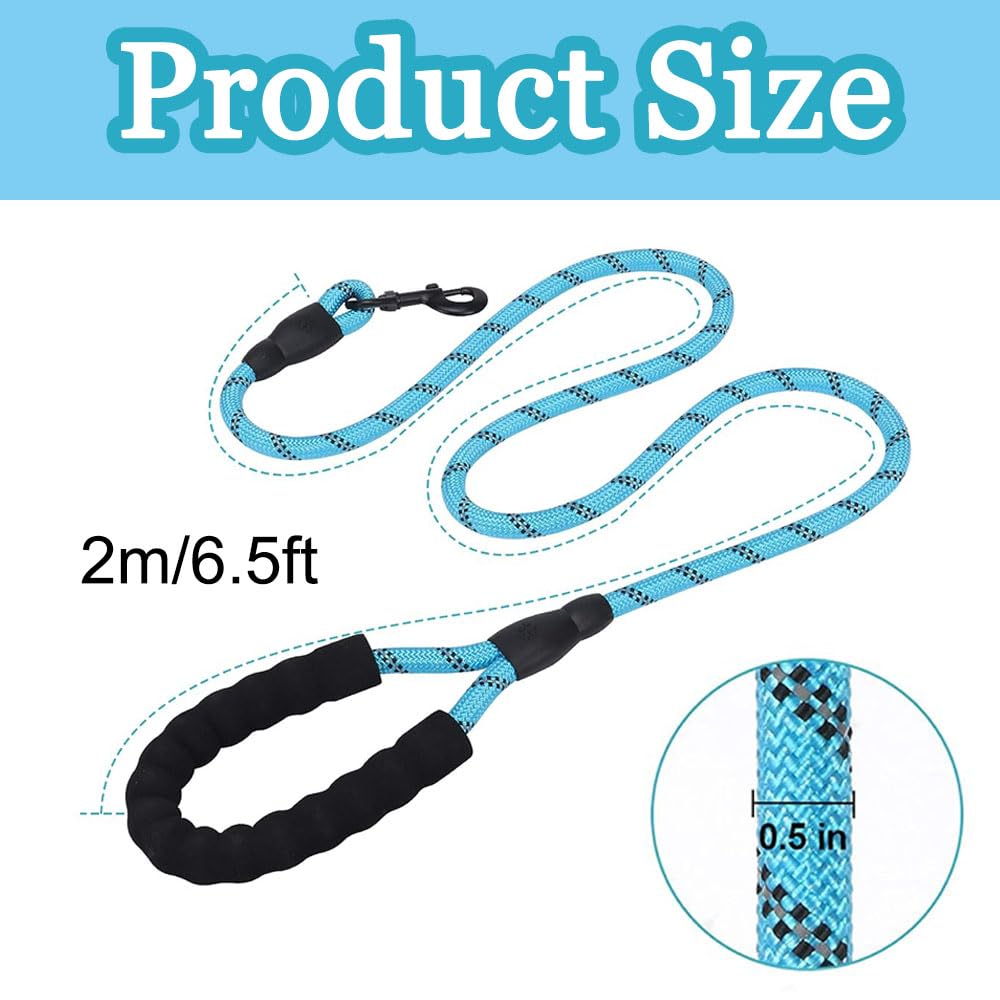 6.5ft Black Dog Leads for Large Reflective Dog Leashes Dog Lead with Soft Padded Handle, 2 Metre Long Rope Lead - Image 2