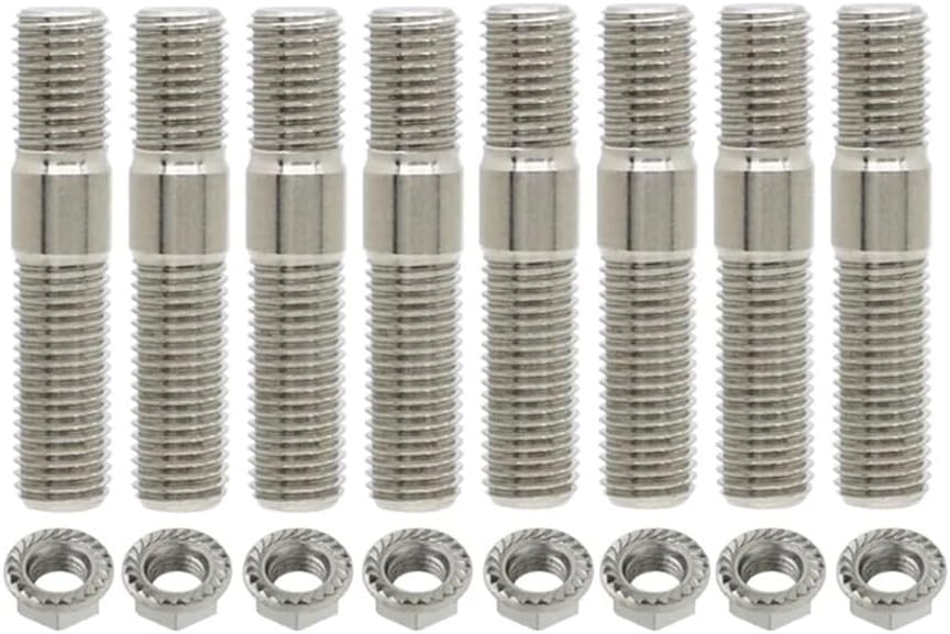 10mm Exhaust Studs & Serrated Nuts M10x1.25 Manifold Flange Studs Bolts Nuts Screws Stainless Steel for(8sets)