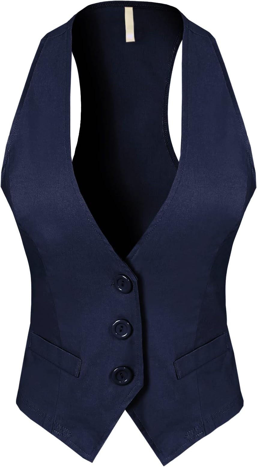 Design by Olivia Women's Slim Fit Racerback Tuxedo Vest - Versatile Dressy Casual Waistcoat with Stretch