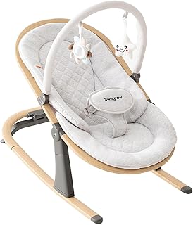 Swegrow 2-in-1 Baby Bouncer, Portable Newborn Bouncer Seat with 3 Adjustable Heights, Rocker and Stationary Options, Infant Rocker Chair with Hanging Toys (White)