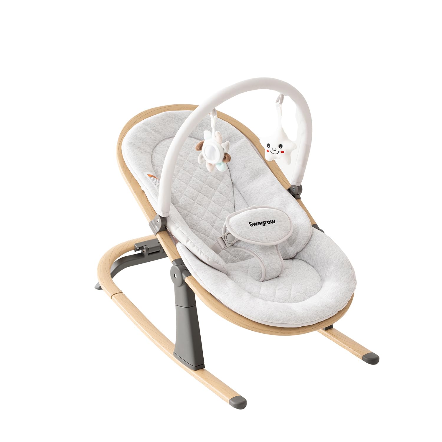 Swegrow 2-in-1 Baby Bouncer Seat, Portable with 3 Adjustable Heights, Rocker and Stationary Options, White