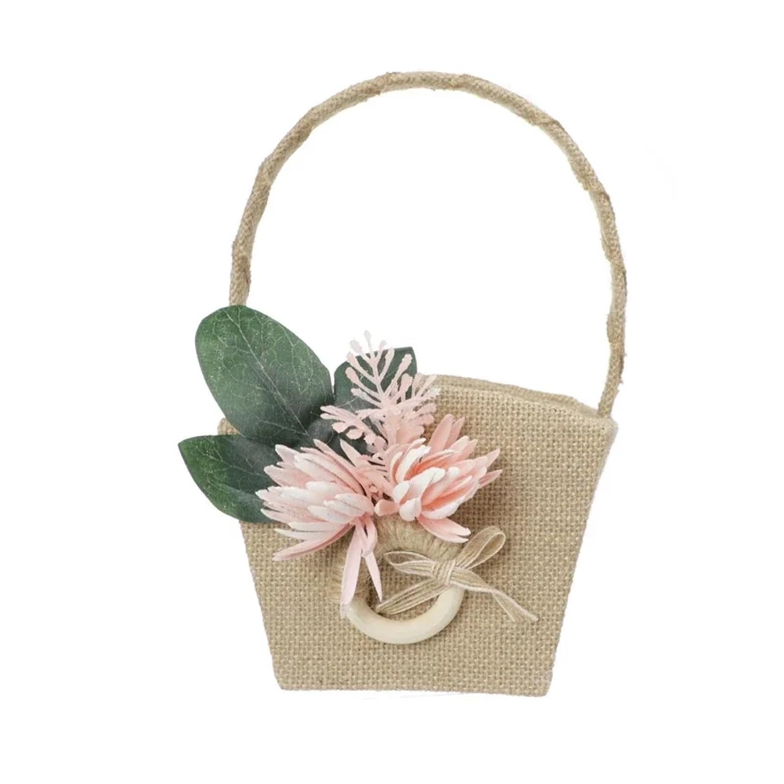 Hamper Basket Wedding Flower Girl Baskets Rustic Burlap Flower Basket With Faux Flowers Decor(Color 5)