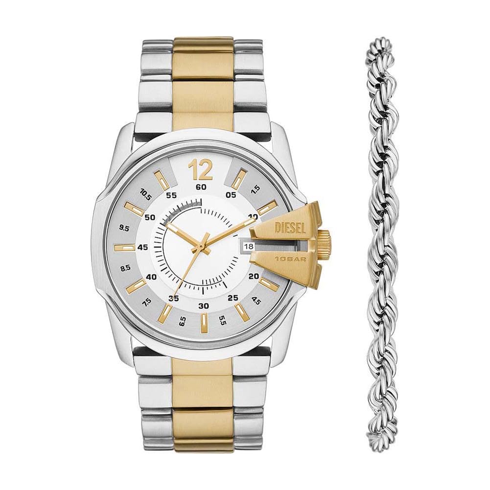 Diesel Orologio da uomo Master Chief Movimento al quarzo/3 lancette con data, cassa 45 mm e cinturino in acciaio DZ2182SET