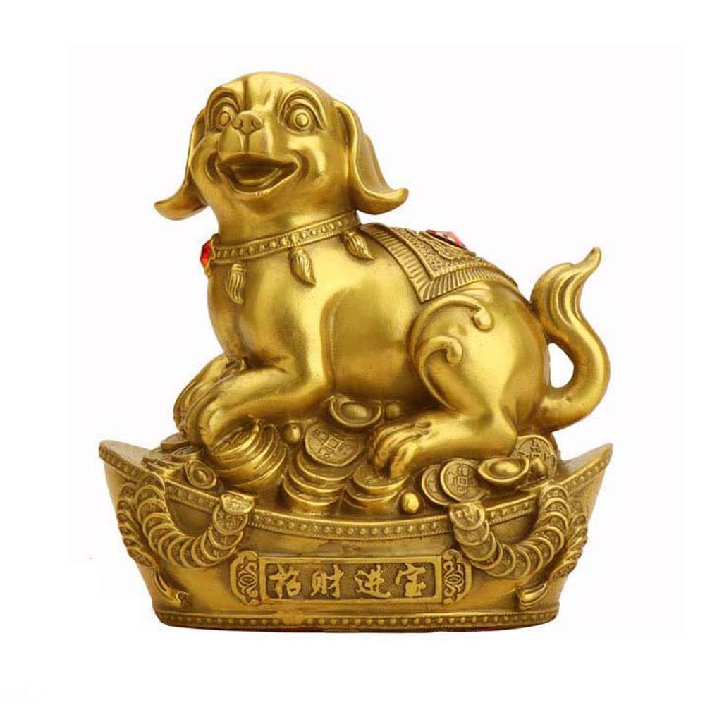 YNIYUJKL Feng Shui Ornaments Pure Brass Zodiac Gold Ingot Dog Statues,Chinese Decor Figurine For Home And Office,Wealth And Good Luck Sculpture