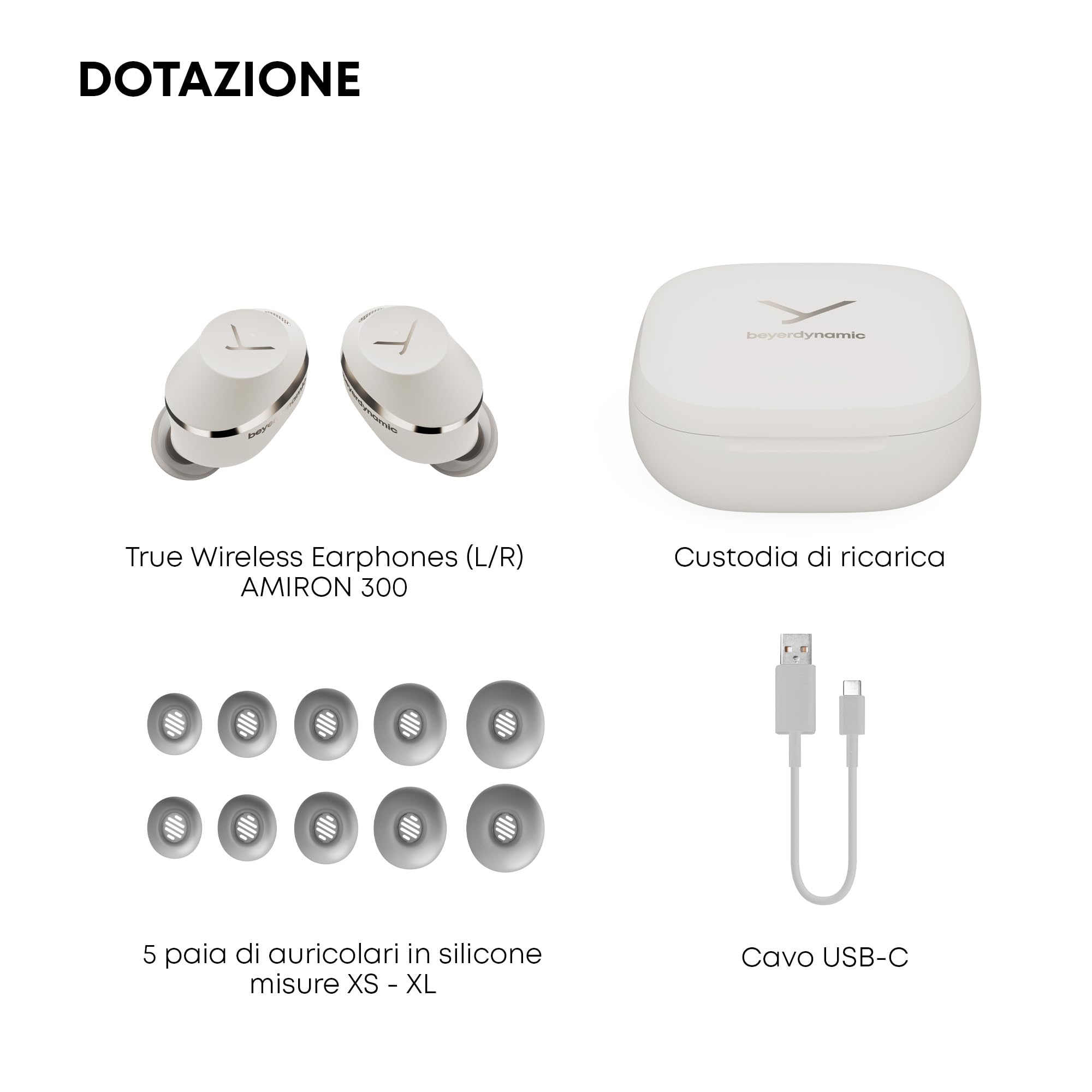 beyerdynamic Amiron 300 Cuffie True Wireless con cancellazione attiva del rumore e modalità Trasparenza, auricolari crema, Bluetooth in-ear, 38 ore di autonomia.