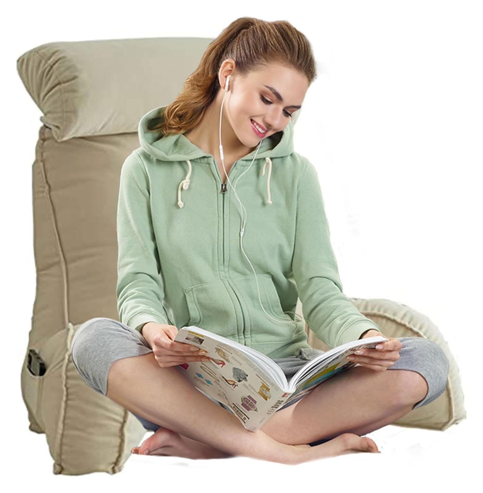 Iulgfsc Champagne Color Reading Pillow， Reading Pillow & Back Rest With Arm,Adult Backrest Lounge Cushion