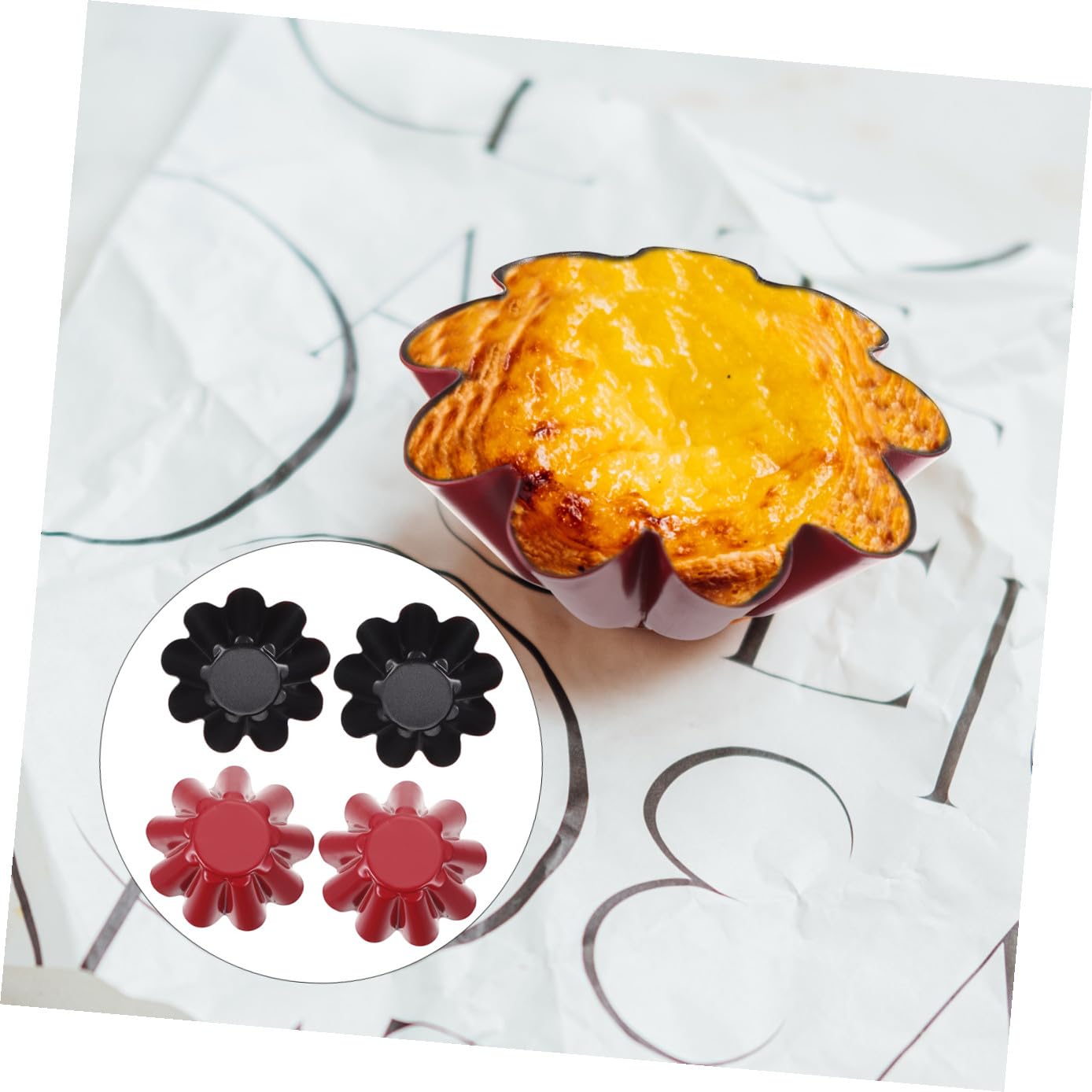 Cabilock 16 Piezas Molde De Tarta De Huevo En Forma De Flor Tazas Para Muffins Tabla De Pastel De Oro Mini Platos De Tarta Pudín Sin Recubrimiento Caja De Tarta De Huevo