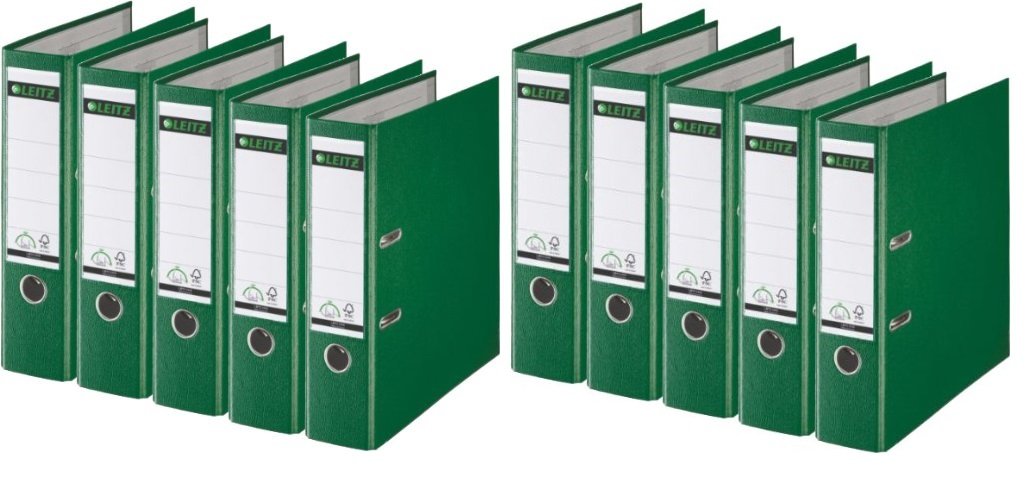Leitz 1010-50 Qualitäts-Ordner Plastik-Cover (A4 breit | 10er Pack, grün)