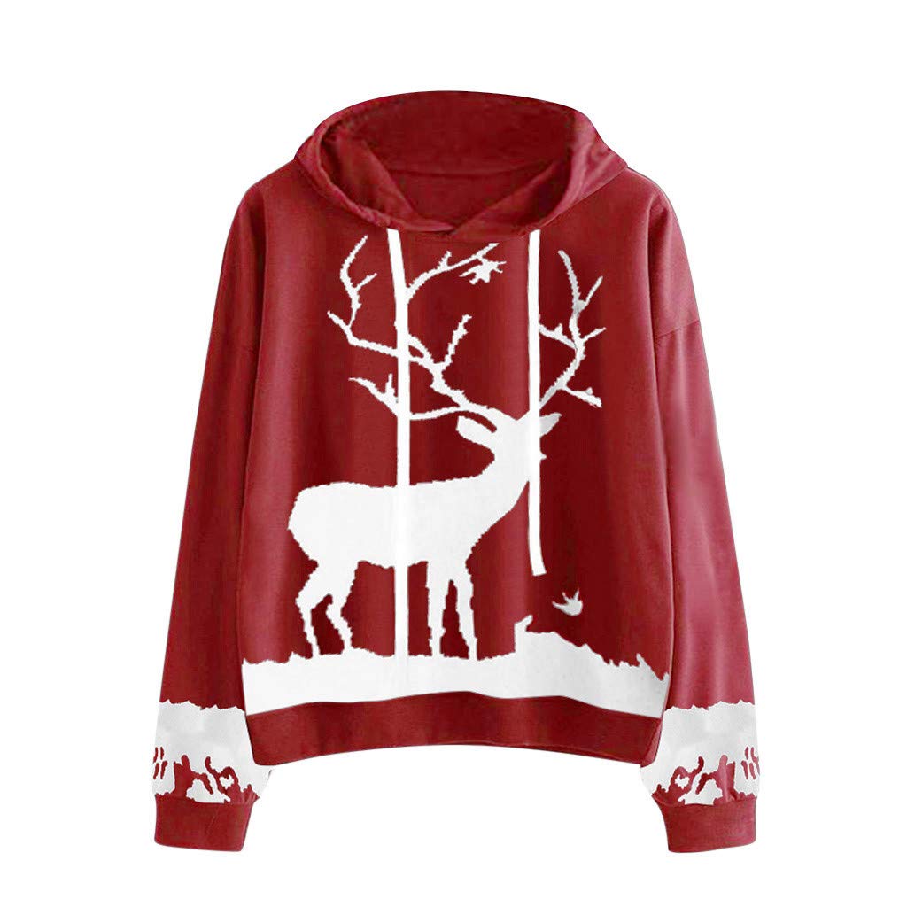 MOTOCO Ladies Women's Casual Hoodie Sweater Christmas Print Shorts Long Sleeve Sweatshirt Pullover Top
