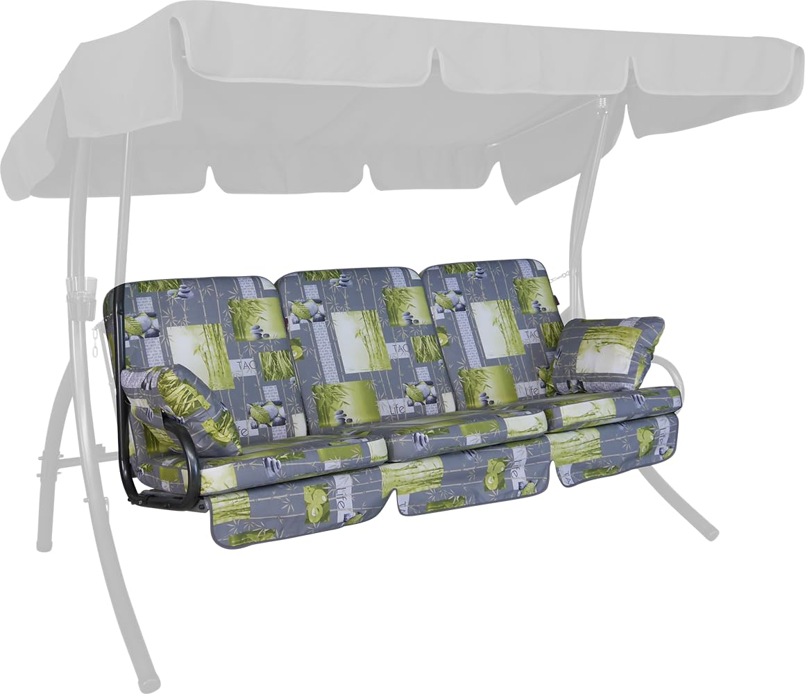 ANGERER Hollywoodschaukel Auflage Comfort – Ersatzauflage für 3-Sitzer Gartenschaukel – Polster für Schaukel zum Sitzen, Liegen & Entspannen, Made in Germany, hochwertiger Stoff, Grau-Grün geblümt