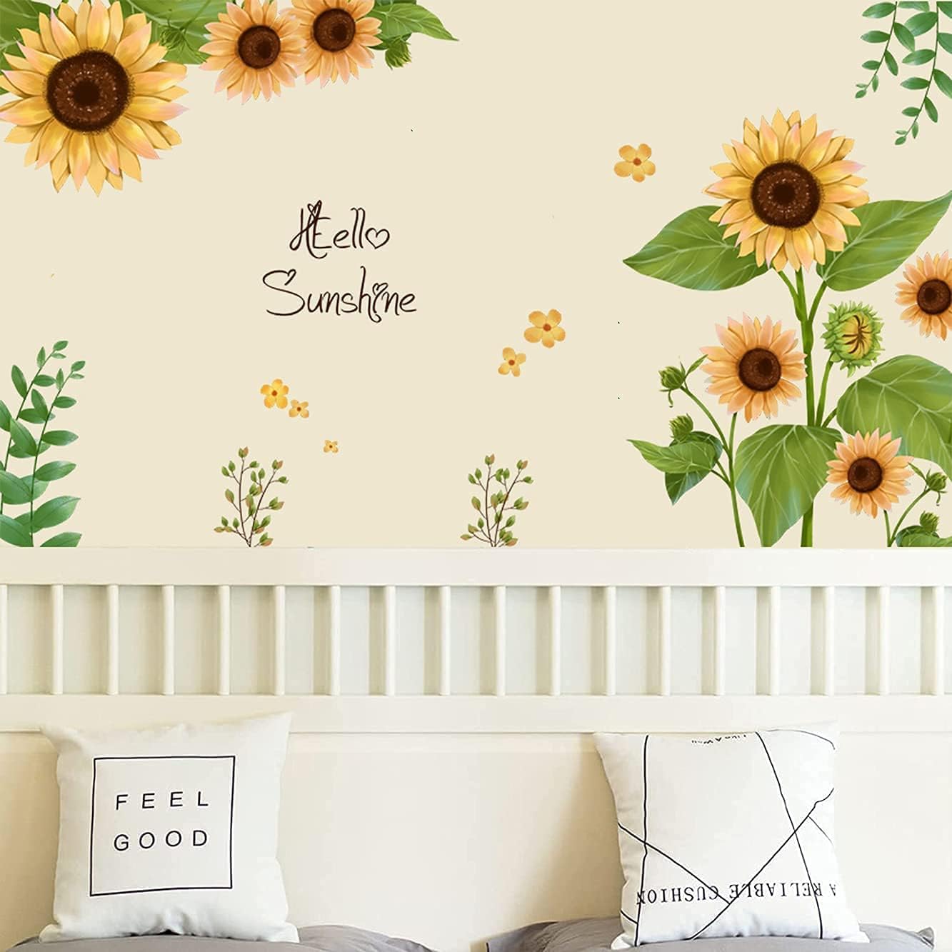 Tanlaby Sunflower Wall Sticker Yellow Flower Wall Decal Hello Sunshine