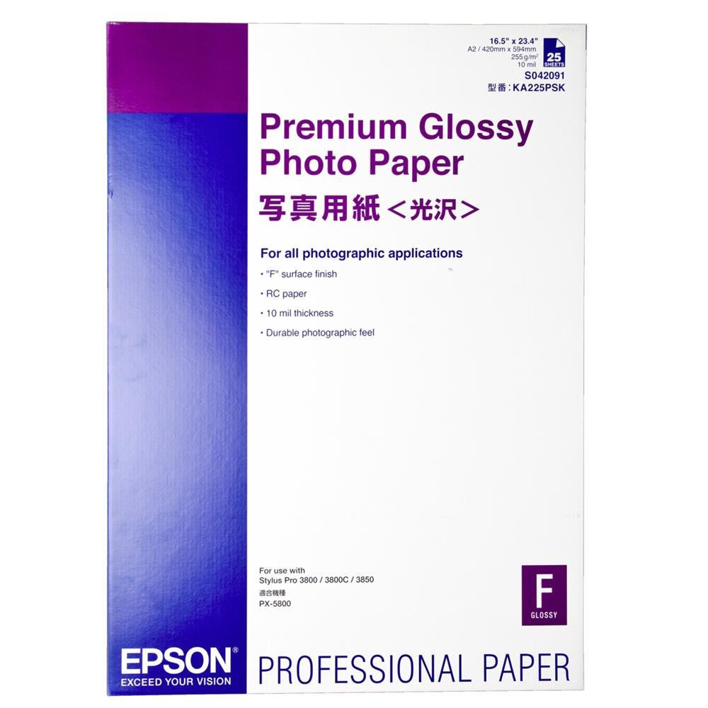 Epson C13S042091 Premium Glossy Carta fotografica Inkjet 255g / m2 A2, Pacco con 25 fogli