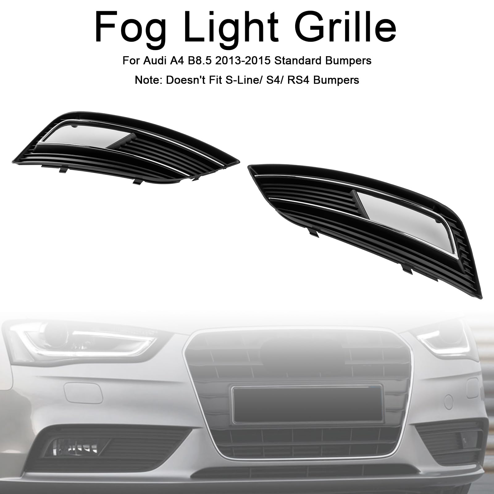 Griglia paraurti Anteriore S4 Style Fog Light Cover Grille Fit for Audi A4 B8.5 2013-2015 Standard Bumper (No Logo)