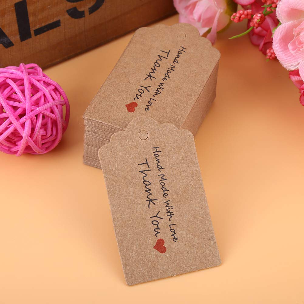 Price Tags, 200PCS Brown Handmade Kraft Paper Hangtags Marking Strung Writable Price Labels Price Display Tags for Product