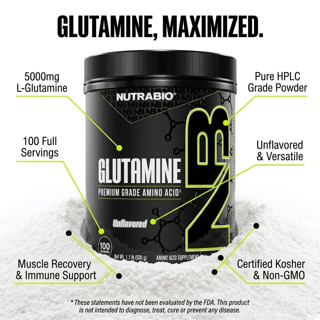 NutraBio Pure L-Glutamine Powder, 100 Servings L-Glutamine Supplement, Amino Acid, Pure Grade, Glutamina, Absolutely no Additives, Fillers or Excipients, Muscle Recovery Supplement - (500 Grams) — Amazon image 3