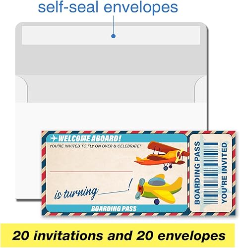 Miniatura 3 de VAHATAN Paquete de 20 invitaciones para fiestas de cumpleaños de avión con sobres, tarjetas de invitación para fiesta de cumpleaños