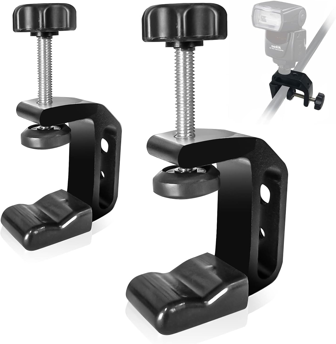 JS JULIUS STUDIO[2-Pack] C Clamp Multi Functional Adapter for Various Situation, Standard 1/4" 3/8" Female Screw Thread Hole for Mounting Equipment, Photo Video , Wood Work, JSAG381