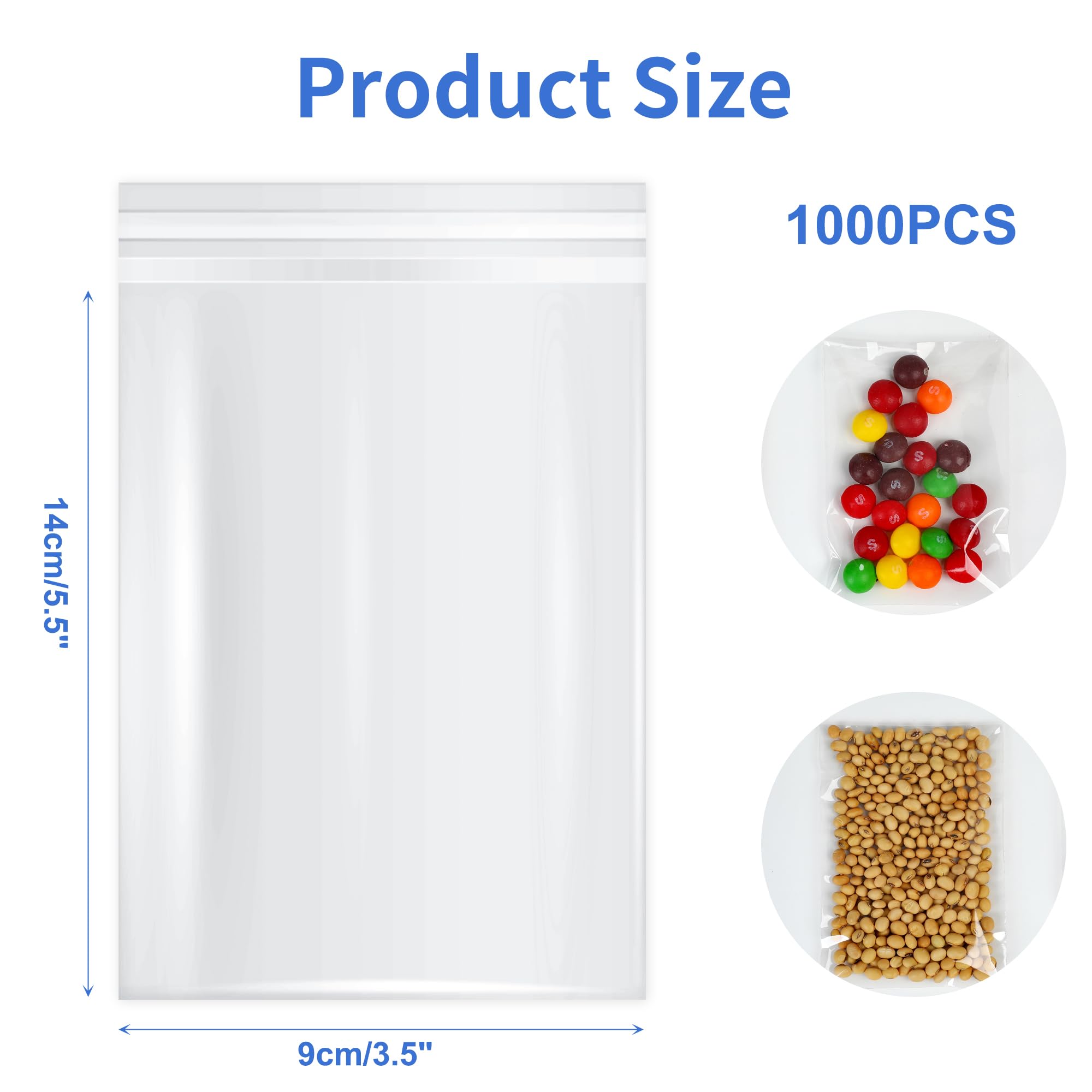 Sacchetti trasparenti in cellophane richiudibili, 100 pezzi, piccoli sacchetti autoadesivi in plastica per biscotti, regali, dolci, dolci, dolci, panini, gioielli (9 x 14 cm)