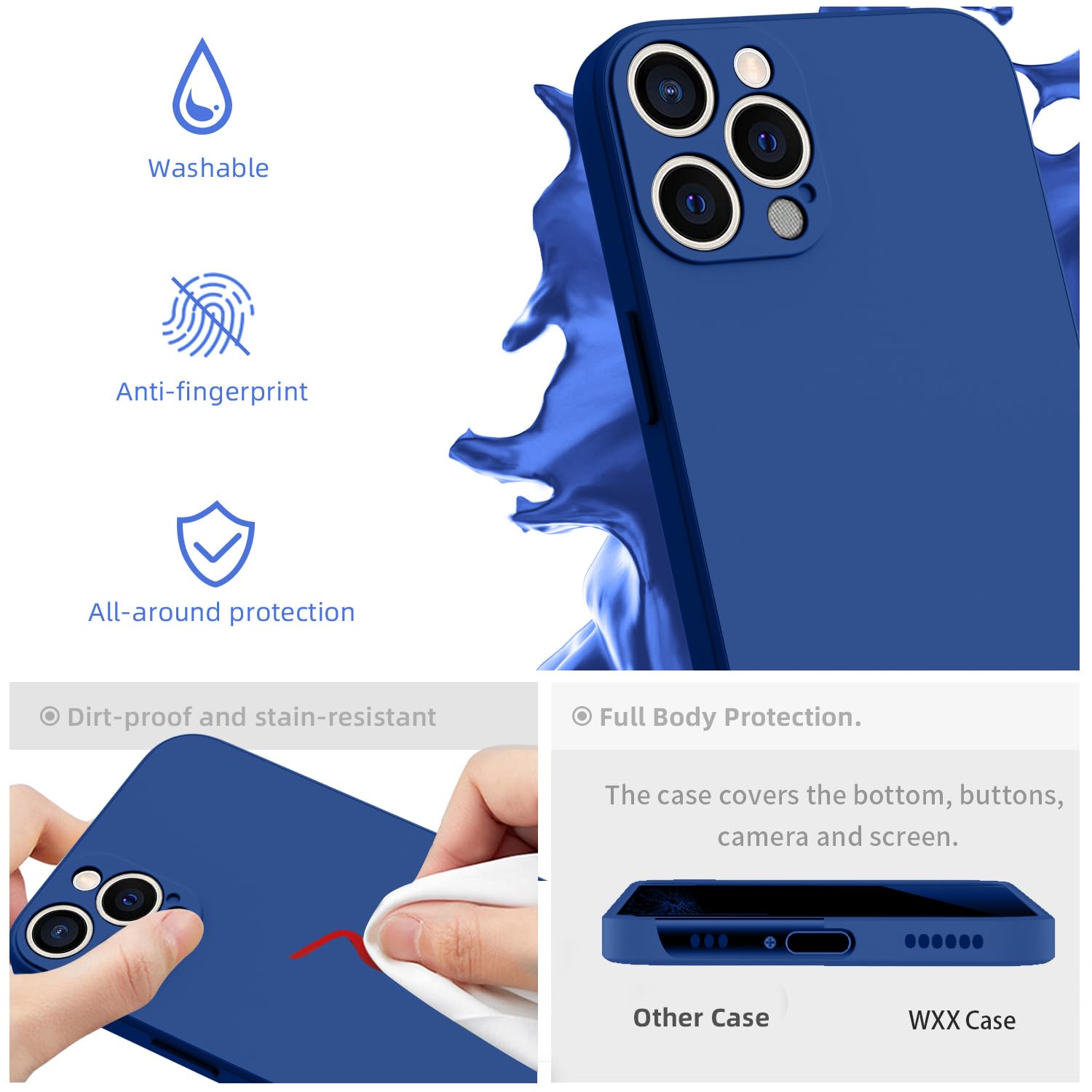 WXX Silikon Hülle Für IPhone 12 Pro – Dünn, Griffig, Mit Mikrofaser-Innenfutter, Matte Blau